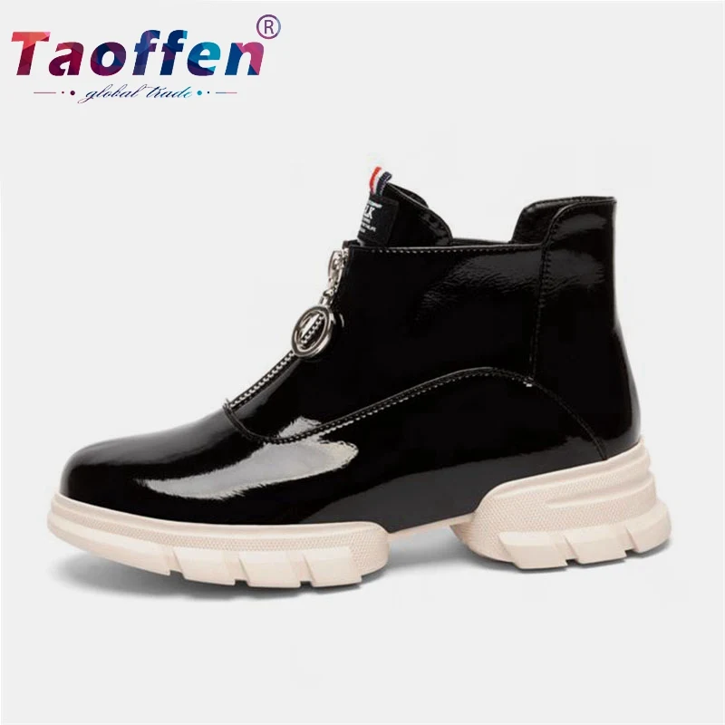 

Taoffen Real Leather Women Sport Shoes Skateboarding Shoes Trainers Brand Zipper Flats Sneakers Lightweight Daily Size 34-39