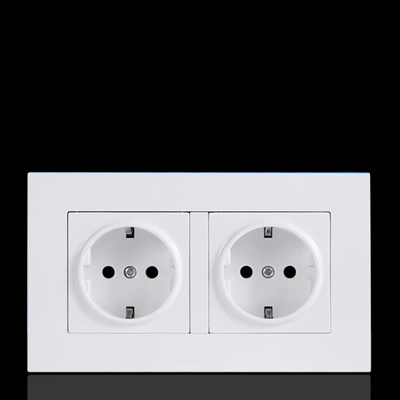 EU Standard Wall Power Dual Plug adapter Socket 16A 250V Electrical Double Outlet Switch 146mm*86mm PC Panel White | Обустройство