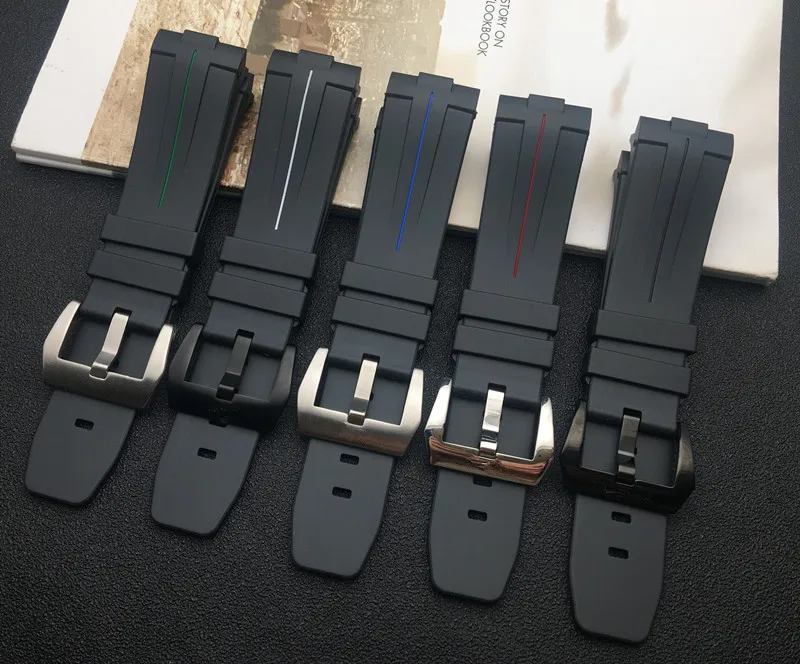 

Black 24mm nature Rubber Silicone Watch belt sport Waterproof with Needle Buckle Watchband fit for Panerai strap logo with tool