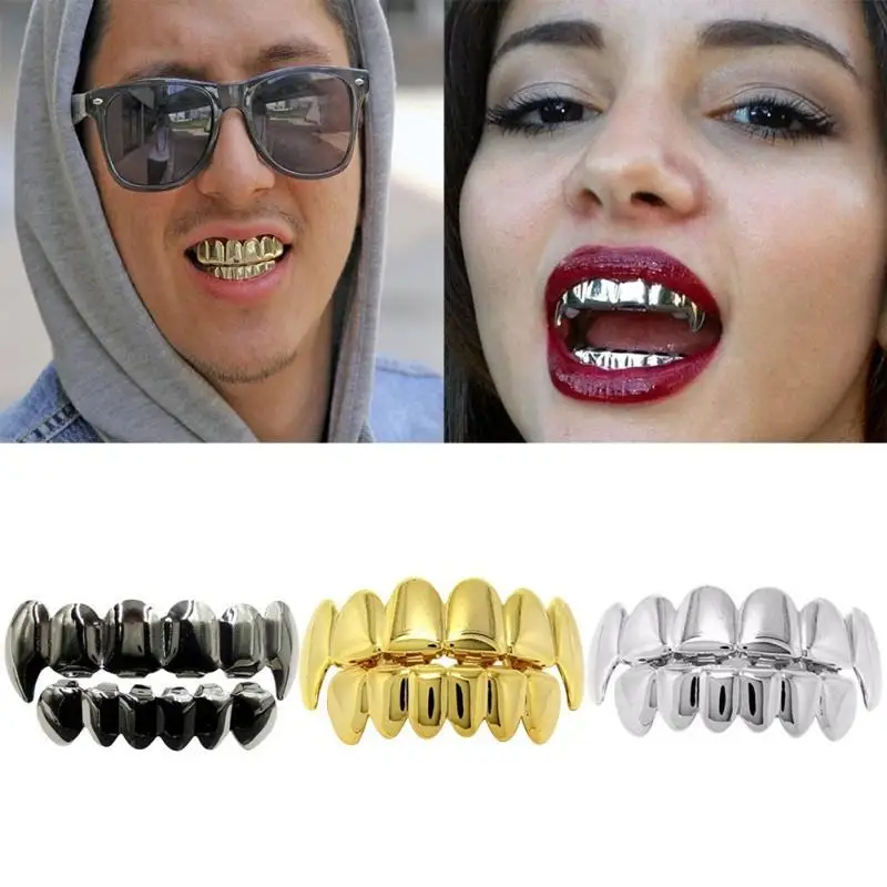 

New Gold Glossy Flat Teeth Hip Hop Teeth Braces Hiphop Punk Teeth Grillz Bottom Rapper Jewelry Gift