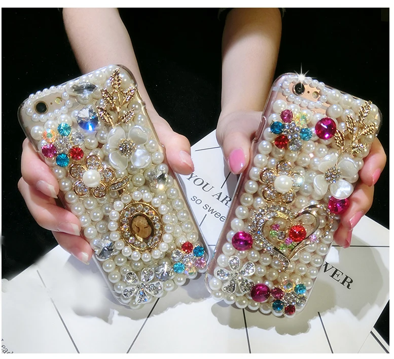 

Love heart Phone Case For Motorola MOTO G6 G5S G5 Plus MOTO Z2 G6 Play E5 Plus Pearl Diamond Flowers Back Cover Hard Cases