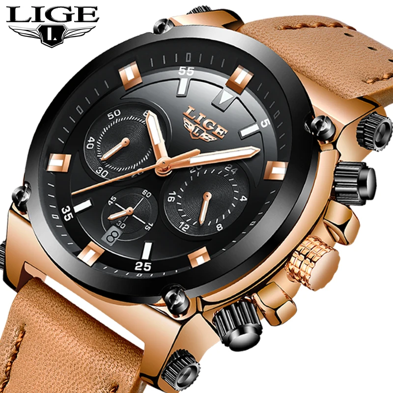 

LIGE Watch Men Sport Quartz Fashion Leather Clock Men"s Watches Top Brand Luxury Waterproof Business Watch Man Relogio Masculino