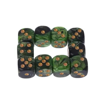 

10 Pcs 16mm D6 Black Green Gold Points Round Edges Resin Dice For KTV Bar Nightclub Entertainment Tools