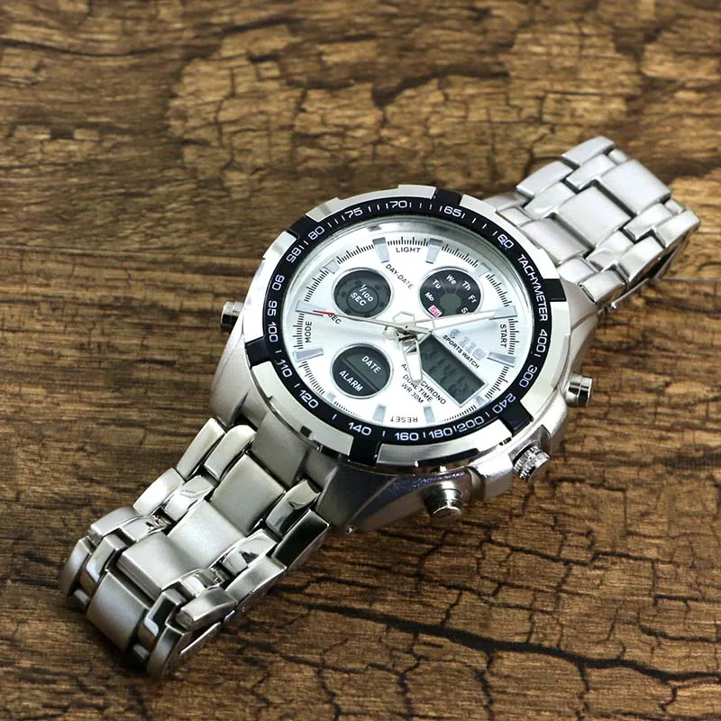  Men Watches Top Quality Digital-Watch Men Military Wrist Watches Full Steel Dual Display Wristwatch