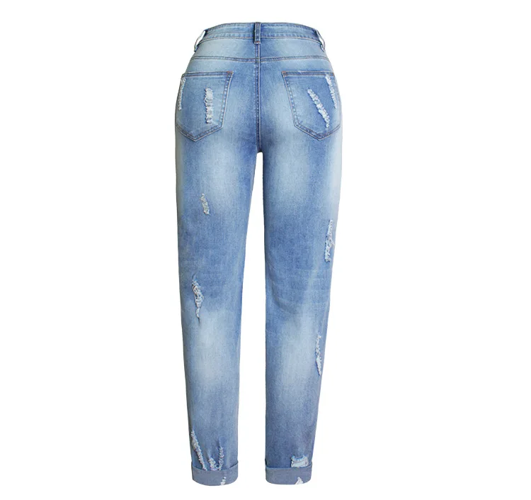 2018 Europe and the United States new women's elastic loose jeans female trousers color flowers 3D three-dimensional embroidered holes jeans have large size (7)