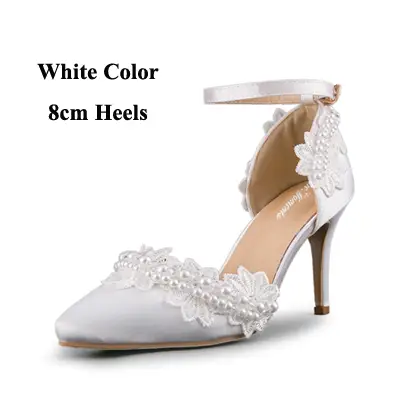 white bridal pumps