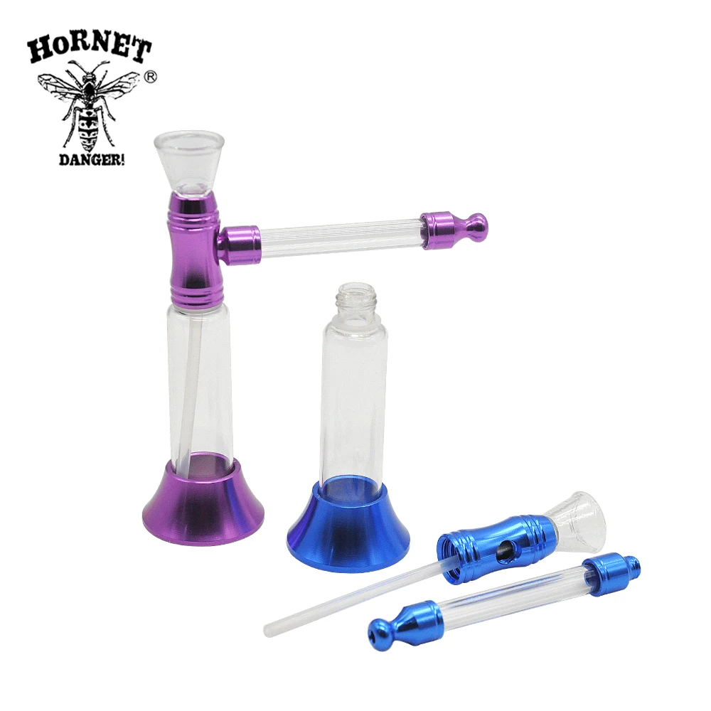 

New Arrival Glass Bottle Water Pipe Metal Smoking Water Pipe Tobacco Smoking Pipe With Base Bottom