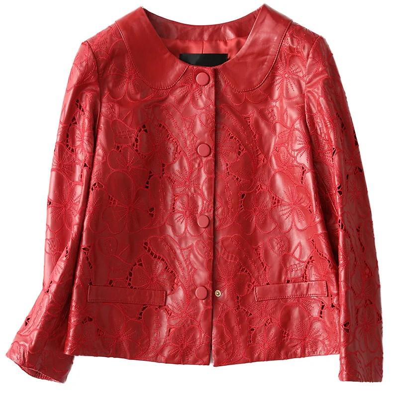 Модное пальто из натуральной кожи, Женская куртка из натуральной кожи, пальто из натуральной овчины для женщин, красные Куртки из натуральной кожи