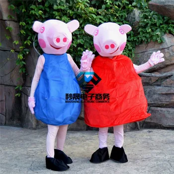 

2018 hot promotion cartoon doll clothing animal pig adult size take blue red dress activity props