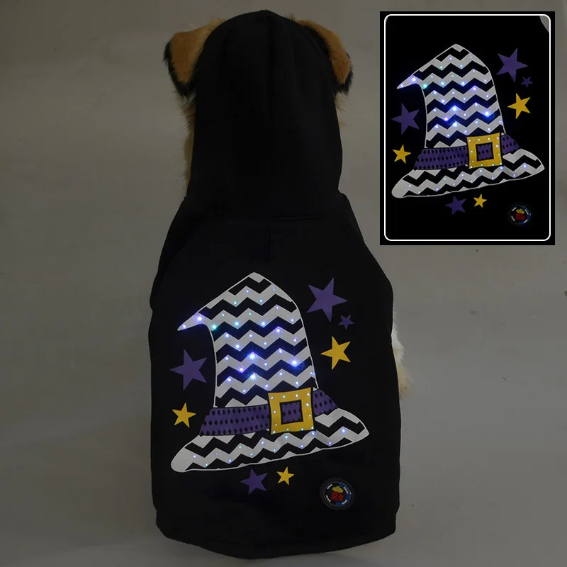 Светодиодный светящийся собака костюм универсальный с капюшоном, одежда, костюм для Хэллоуина, одежда с рисунком щенка, двойная резинка всесезонные XS S M L XL