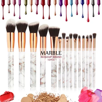 

15 Pcs New Marble Makeup Brushes Sets Soft Synthetic Hair Eyeshadow Foundation Basic Powder Beauty Cosmetics Tools Kits