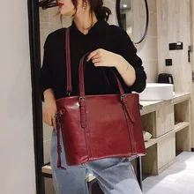 Красные винные женские сумки из восковой кожи, большая Высококачественная женская сумка, Дизайнерские повседневные сумки, ретро женские сумки на плечо