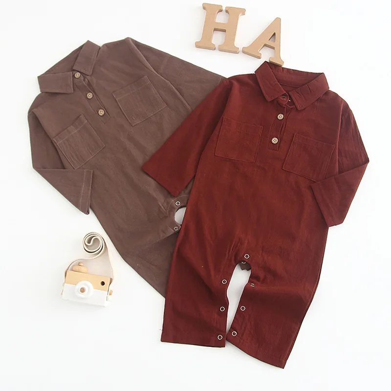 

2019 spring children stand collar crawling baby jumpsuit trousers romper