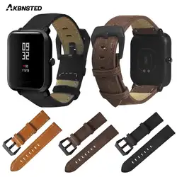 AKBNSTED браслет из натуральной кожи для Xiaomi Huami Amazfit Bip Youth SmartWatch ремешок замена браслета для Amazfit Bip