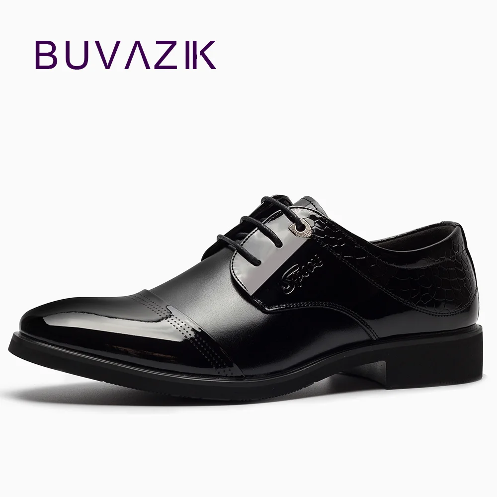 

2018 men's Oxfords shoes wirh Genuine Leather dress shoes for Successful man high quality pointed toe shoes black shiny formal