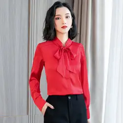 2019 корейский для женщин топы корректирующие блузка с длинными рукавами бантом офисные женские туфли OL работы блузки для малышек