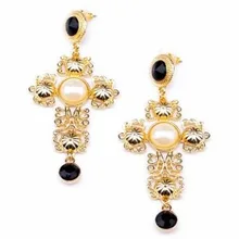 2014 New Fashion Luxury Pearl Cross Drop Earrings Gift For Women Fashion Jewelry Factory Wholesale