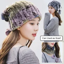 Для женщин Мода Шапки зима вязанный натуральная шерсть вязаная шапка с козырьком теплый Pom стильные модные головные уборы для женщин натуральный мех