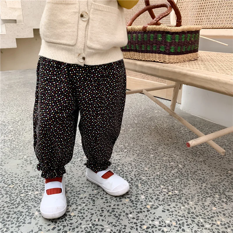 

Korean style girls pure cotton colorful dot jogger pants cute kids loose Floral casual trousers