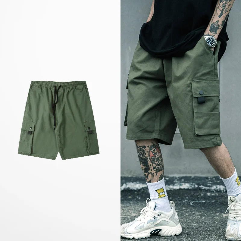 Летний японский стиль Молодежный комбинезон шорты мужские Мульти Карманы пять Cent брюки модный дизайн зеленый цвет шорты для отдыха