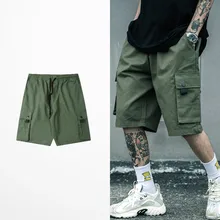 Летний японский стиль Молодежный комбинезон шорты мужские Мульти Карманы пять Cent брюки модный дизайн зеленый цвет шорты для отдыха
