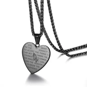 

BONISKISS Unique Women's Pendant Necklaces Men's Long Chain Choker Christian Bible Poetry Prayer Heart Stainless Steel Necklace