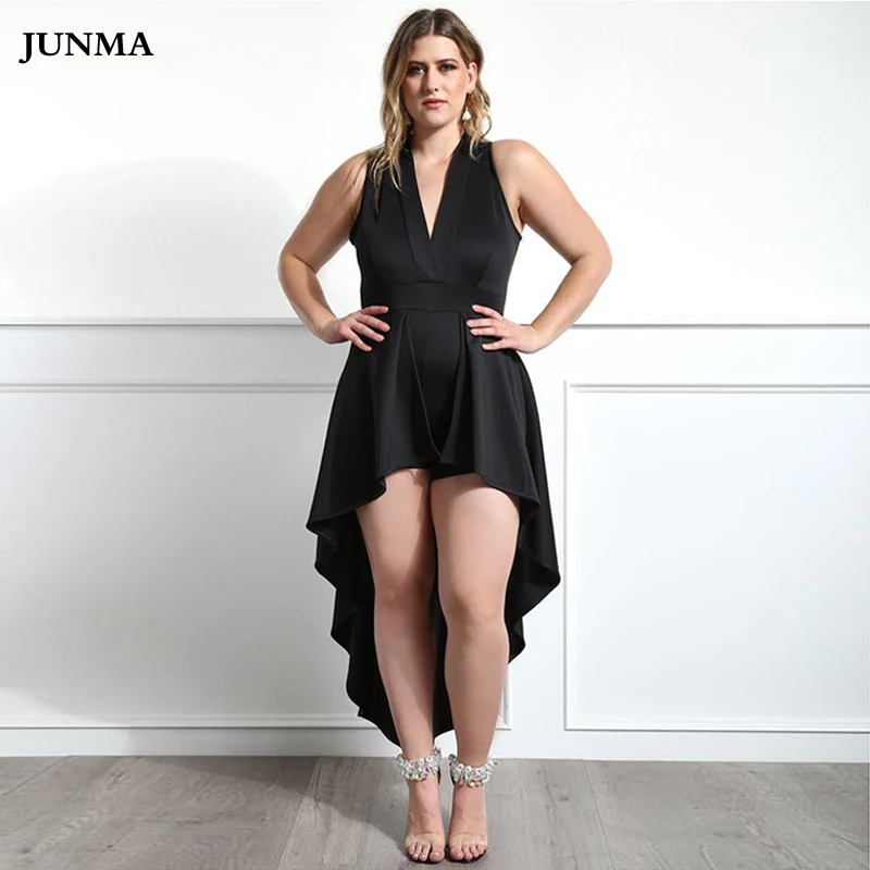 

latest summer design sexy women short front long back one piece dress casual plus size xxxl v-neck solid Irregular dress
