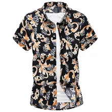 Новые летние мужские пляжные Гавайские рубашки с коротким рукавом, повседневные рубашки с цветочным принтом, Camisa Masculina,, Азиатский размер Mar21