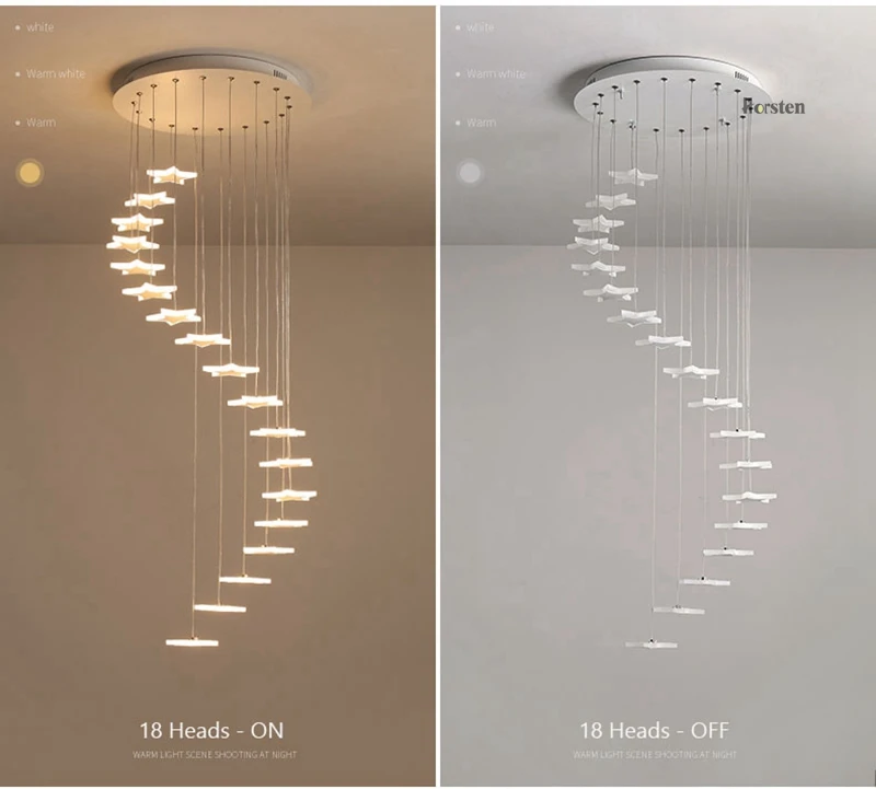 Modern Duplex Staircase LED Pendant Lights Personality 18 Stars Hanging Lamps Minimalist Rotaion Staircase Lamp Living Room Lighting (10)