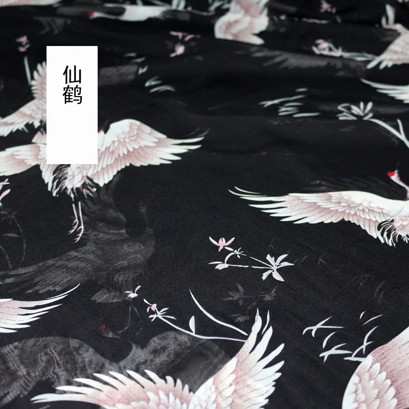

150cm*50cm Crane print Chiffon Fabric Dress Fabric Skirt Party Decorator summer dress cloth Scarf material sewing cloth