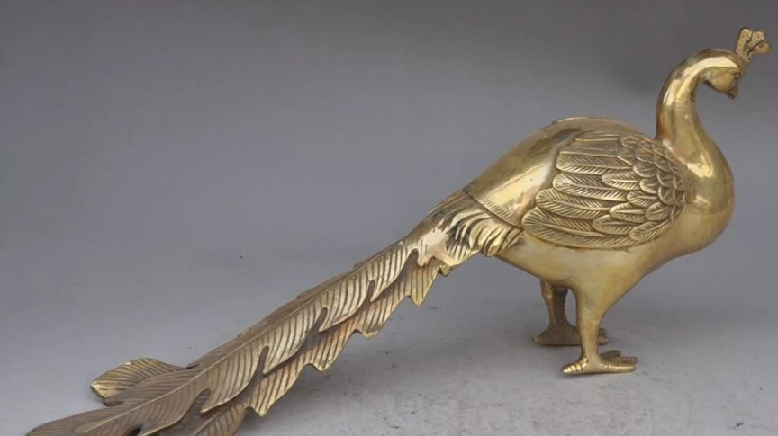 

17"Chinese Folk fengshui brass Peacock bird Auspicious lucky statue Decoration