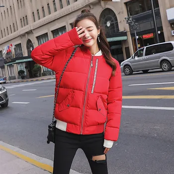 

2019 Short Coat Student Parkas Autumn Winter Plus size Down cotton Jacket Women Thicken Stand collar Cotton-padded Jackets G444