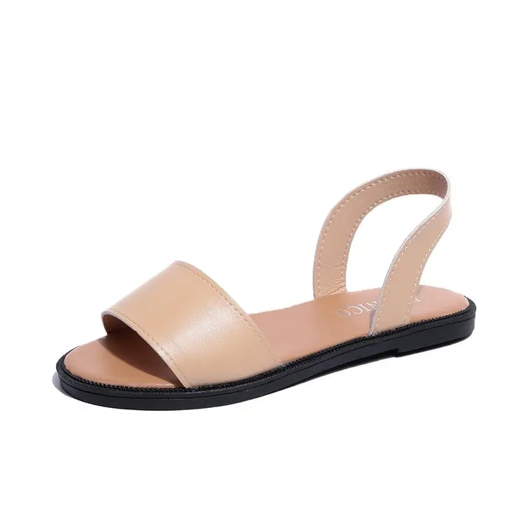 

New arrive Fashion Summer Sandals Casual Flat Shoes Woman Pu Leather Peep Toe Low Heel Rome Footwear Slip on