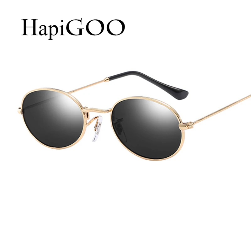 

HapiGOO Brand Designer Fashion Vintage Women Oval Sunglasses Men Retro Metal Frame Mirror Sun Glasses For Female UV400