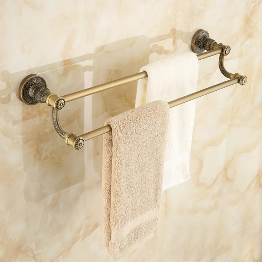 

Retro antique towel bar double pole towel rack Long European bathroom wall hanging shelf bathroom hardware pendant LO817534