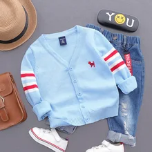 Модный весенний полосатый тонкий свитер в полоску с длинными рукавами и v-образным вырезом с принтом животных Детский однобортный свитер оптом