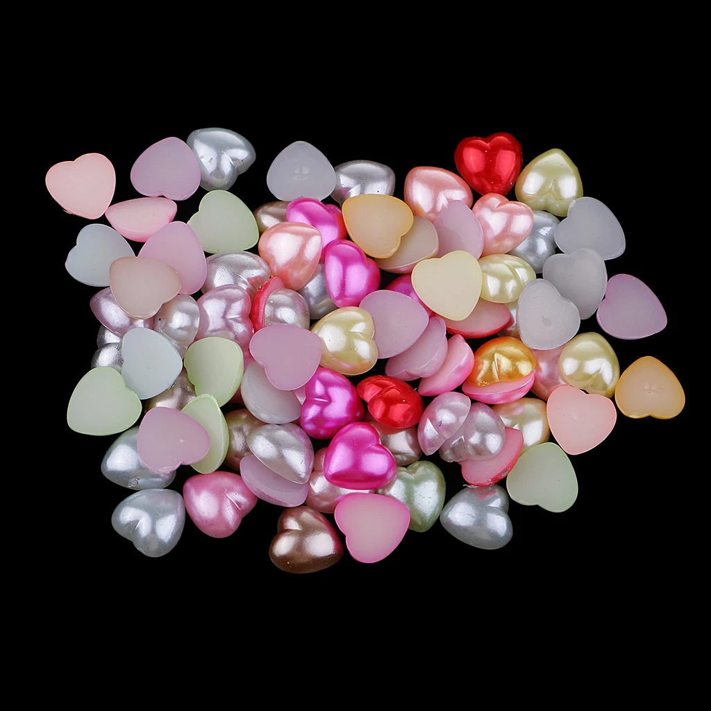 100 Pieces Decorative Bead Flatback Button Heart Shape Embellishments Christmas Ornaments Wedding Adornments