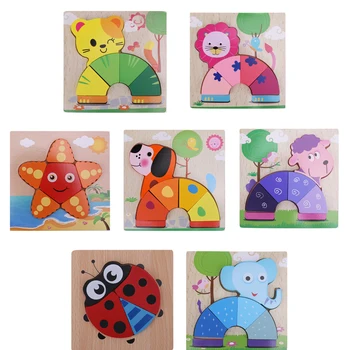

wooden toys 3D Wooden Cartoon Animal Puzzle Jigsaw Educational Toys For Children Puzzle For Children Montessori Educational
