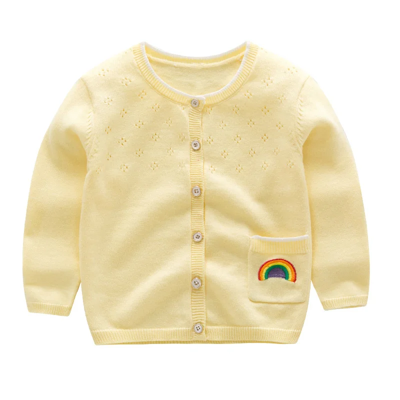 Радужный Детский свитер для девочек, хлопковые мягкие кардиган для маленьких девочек с длинным рукавом Кардиган с круглым воротом Детский свитер Демисезонный Одежда для девочек - Цвет: Yellow Sweater
