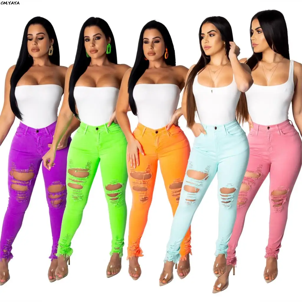 

2019 women new high waist hole hollow out pencil long pants classic active wear fashion trourser leggings 5 color jeans SJ3262