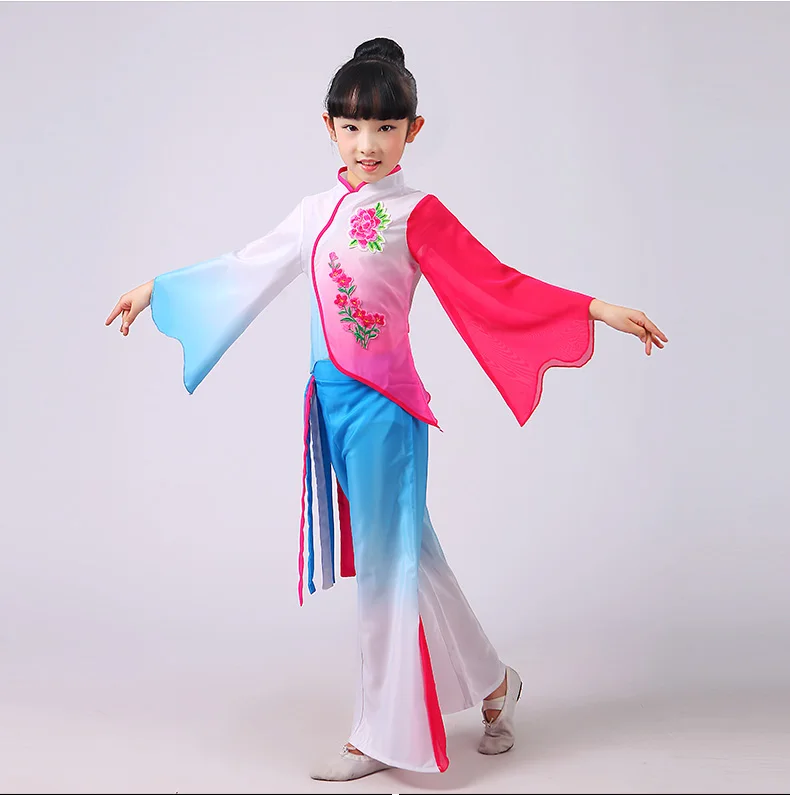Обувь для девочек блестки Вышивка Китайская народная Танцы костюмы зеленый/красный дети вентилятор Yangko Классическая Танцы одежда для