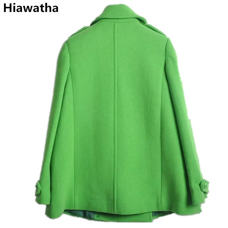 Goede Hiawatha Jas Vrouwen Winter Groen Double Breasted Wollen Jassen Fashion Slanke Turn down Kraag Overjas Vrouwelijke WL003