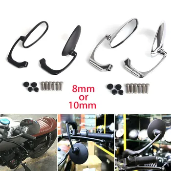 

10mm Black/Chrome Motorcycle Rear View mirrors Long Stem For Honda Suzuki Kawasaki Cafe Racer Custom
