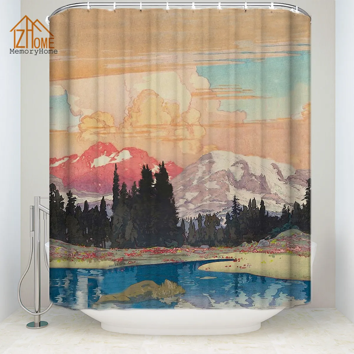 Memory Home Japanese Style Print Shower Curtain Multi Size Waterproof