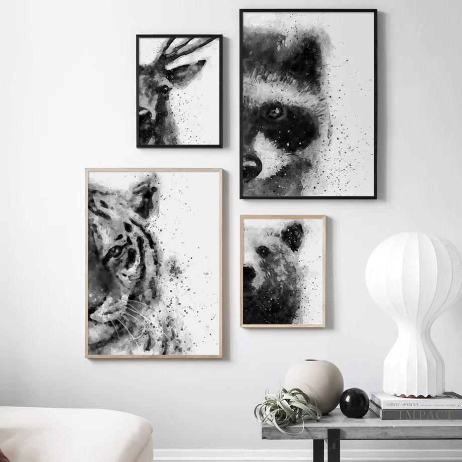 Картина на холсте с изображением медведя, волка, оленя, панды, тигра, енота, животных, скандинавские плакаты и принты, настенные картины для декора гостиной