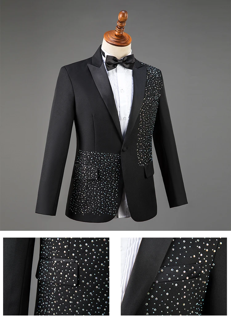 Мужской пиджак, костюм, тонкое "жемчужное" пальто, черный и белый цвета, комплект для взрослых, свадьбы, вечеринки, бара, ГОГО, наряды для выступления певца, одежда DT745