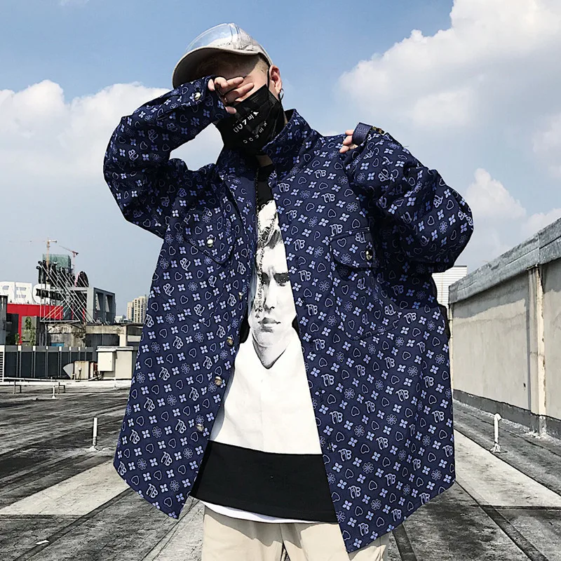 

2018 autumn new washed denim tide men's fashion street hip hop wind print casual jacket white / black size M-2XL free postage