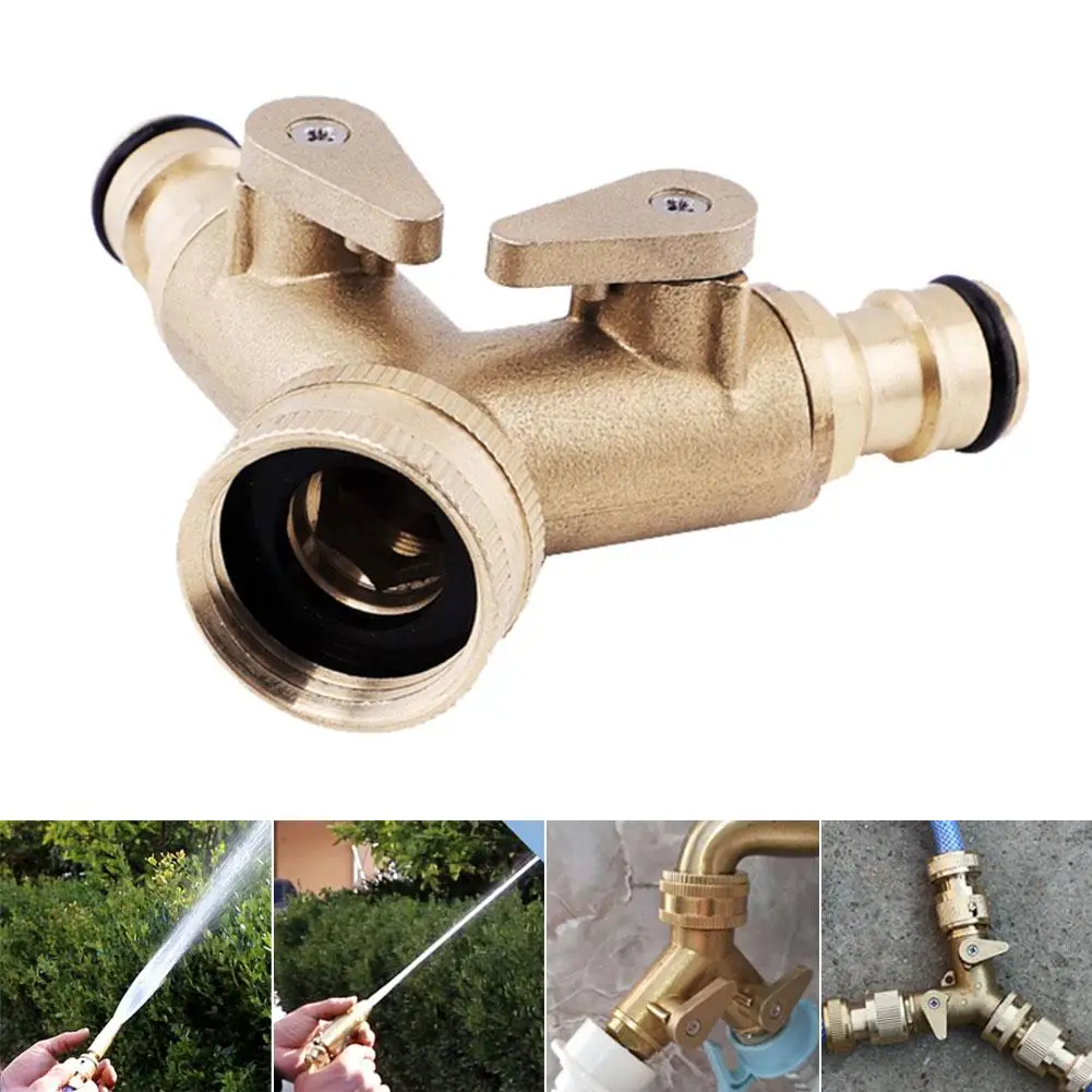

3/4inch Two Way Brass Hose Tap Connector Snap Threaded Garden Water Pipe Adapter