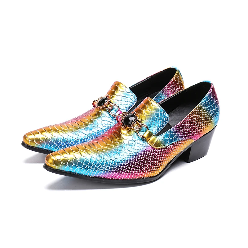 

Mens shoes high heels genuine leather mixed color crocodile oxford shoes for men slip on loafers wedding party dress shoes 2019