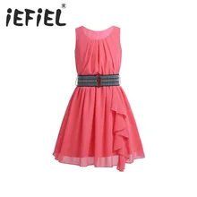 Iefiel для детей для девочек, детское летнее платье из гофрированного шифона с оборками вечерние платье на день рождения с ремнем для детей летние Повседневное повседневной одежды